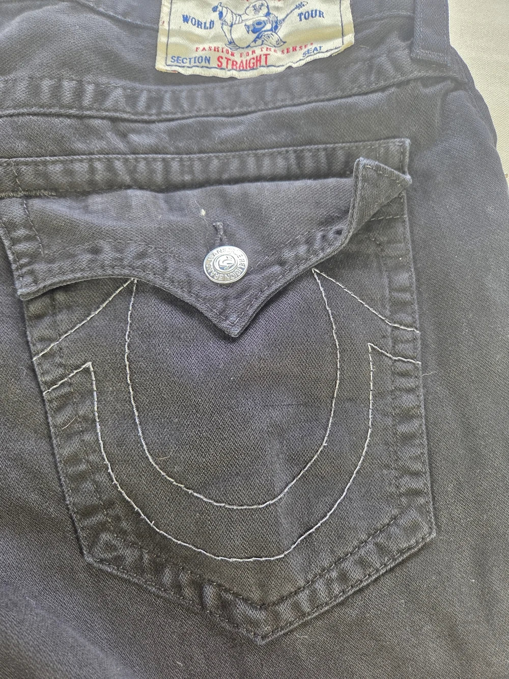 True Religion Ricky Straight Black Jeans Men’s 36x34 Flap Pocket Y2K